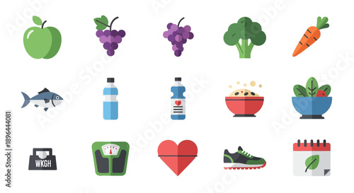 Healthy Lifestyle Icons Collection Food Fitness and Wellness.