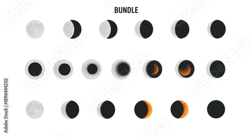 Moon Phases and Eclipse Cycle Vector Illustration Bundle.