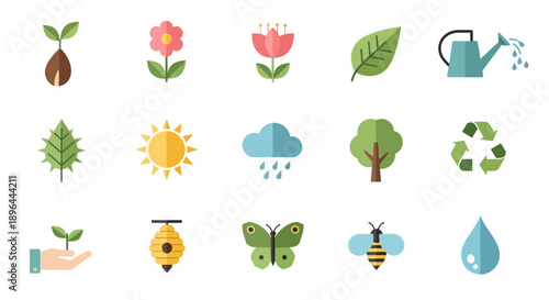 Nature and Environment Flat Icon Set.