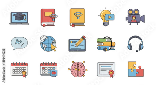 Online Education and Learning Icons Set Vector.