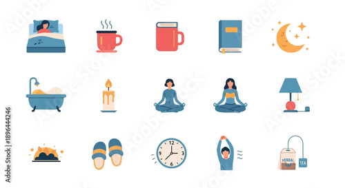 Relaxation and Self Care Icons Set.