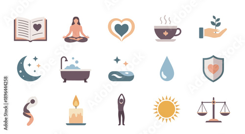 Self-Care and Wellness Icons Collection for Mental and Physical Health.