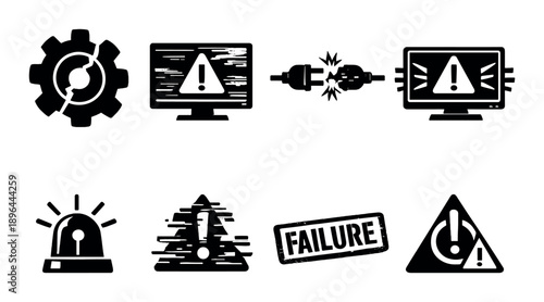 Error and warning symbols collection on dark background
