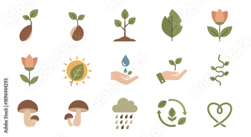Set of various plant growth and nature-related icons.