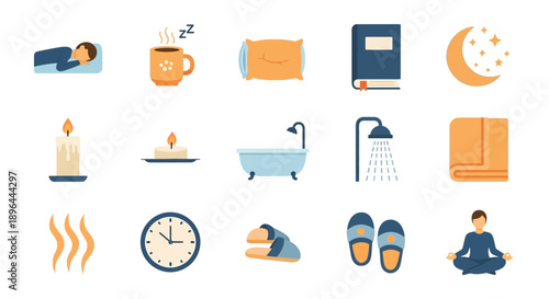 Sleep and relaxation icons set for a peaceful night.