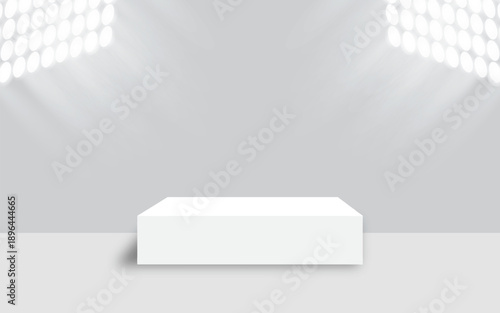 3D design of an abstract podium pedestal and backdrop. A minimalist studio showroom concept presentation for product displays.