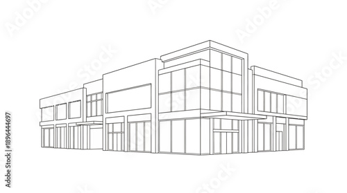 Modern commercial building architectural design sketch.