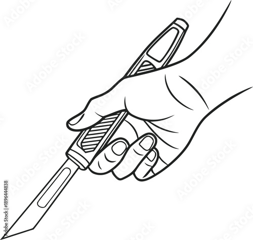 Black and white line drawing of a hand holding a knife