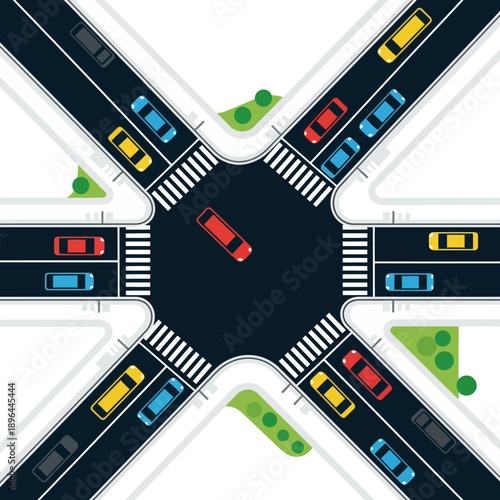 Busy Intersection Traffic Jam, Cars Waiting at Crossroads, Traffic Congestion