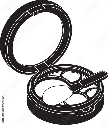 An open makeup compact featuring an applicator brush for beauty enhancement Vector