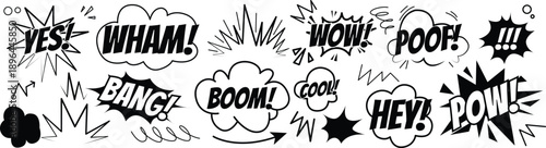 Comic speech bubbles with explosion sound effects set vector Illustration.