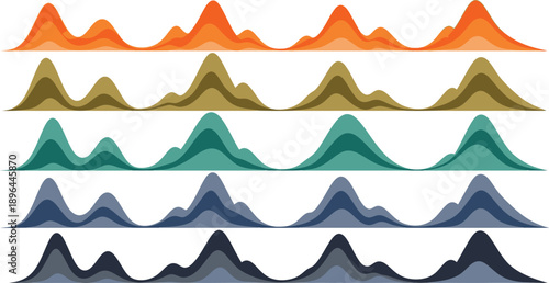 Multicolored mountain range silhouettes
