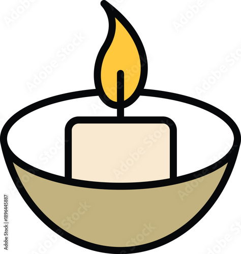 Decorative candle placed in bowl, Aromatic candle in ceramic bowl vector Eps 10.