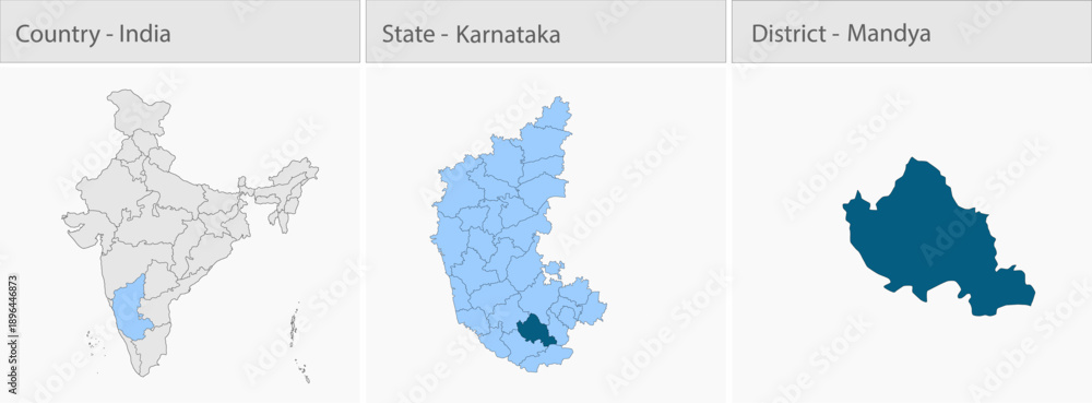 Fototapeta premium Mandya_Map_vector detailed map illustration graphic for educational reference, geographic visualization, design layouts, presentations, digital media