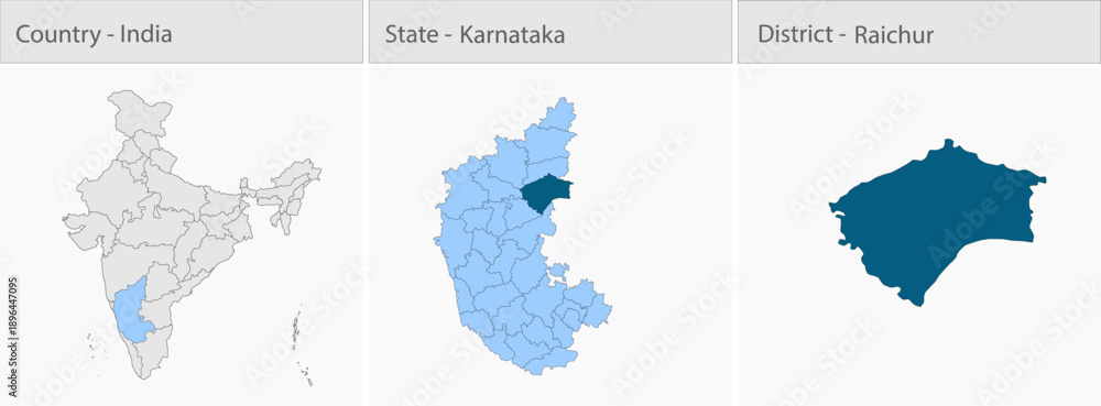 Fototapeta premium Raichur_Map_vector detailed map illustration graphic for educational reference, geographic visualization, design layouts, presentations, digital media
