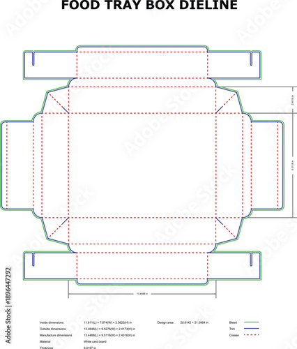 A technical diagram of a food tray box die line template