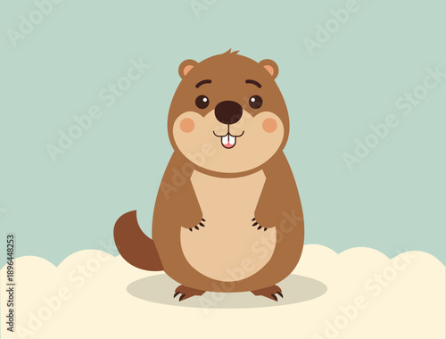Cute groundhog cartoon illustration standing smiling on pastel background for kids design nursery poster children book animal character mascot and playful illustration.ai