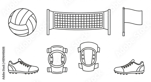 Volleyball Sports Equipment Vector Icon Set