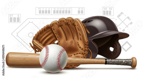 Professional Baseball Equipment and Gear Illustration