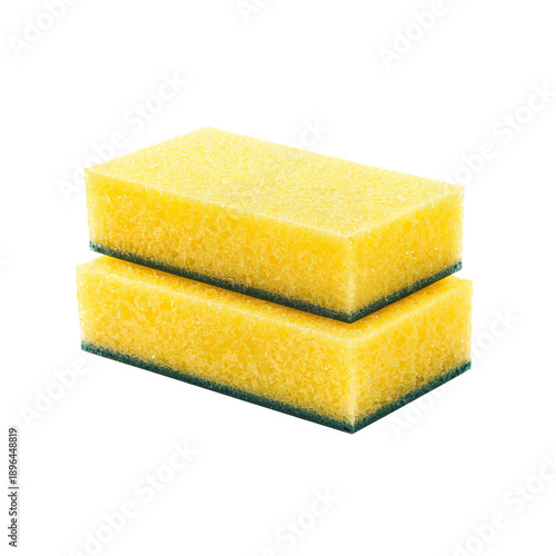 Two Yellow Sponges Stacked on Top of Each Other on a Plain Background in a Ki...