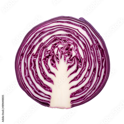 Freshly Cut Red Cabbage With Detailed Internal Patterns Showing Layers and Te...