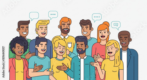 Diverse group of people standing together in unity and conversation