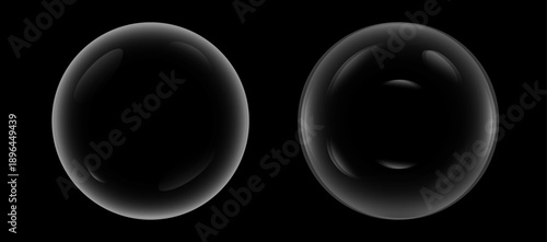 Two water droplet overlay on contrasting backgrounds,  dark reflective spheres with subtle white highlights on a minimalist  background