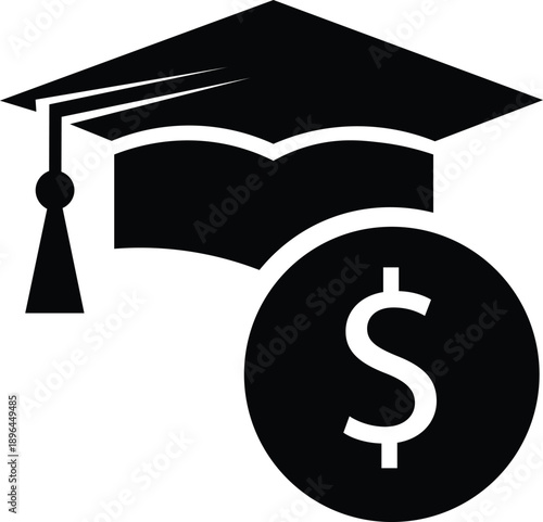 graduation cap with dollar sign education cost student loan financial aid icon isolated background.