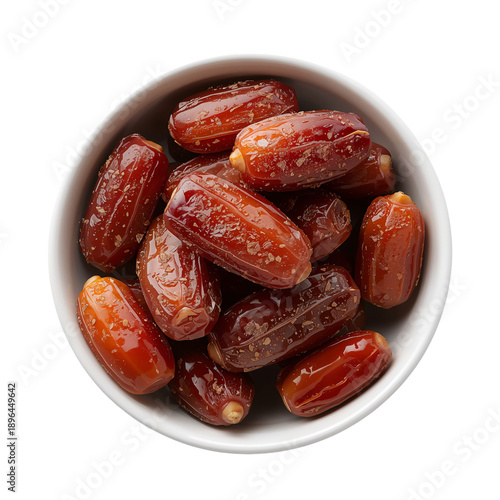 Bowl of Dates in Brown Wooden Bowl on Plain Background