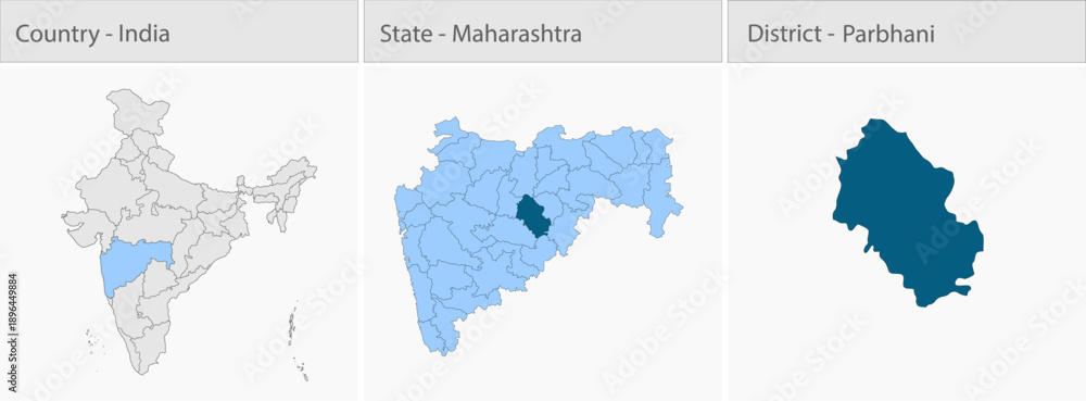 Fototapeta premium Parbhani_Map_Vector detailed map illustration graphic for educational reference, geographic visualization, design layouts, presentations, digital medi