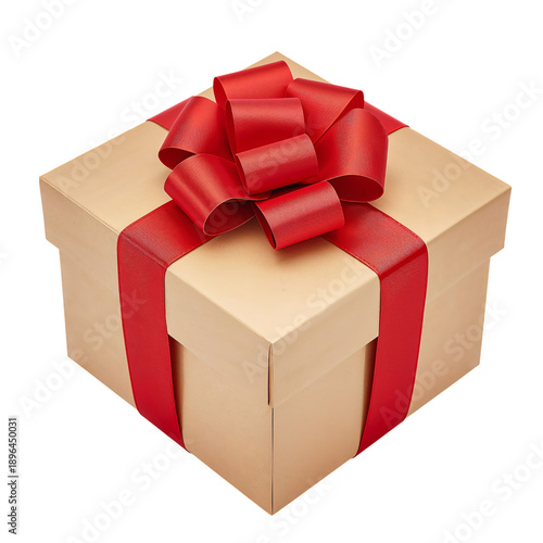 Gift Box With Red Ribbon Sitting on a White Background Ready for a Special Oc...
