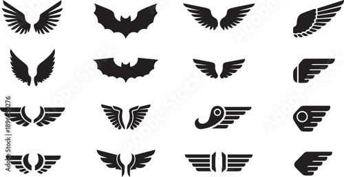 Angel Wings and Bat Wings Silhouette Icon Set
