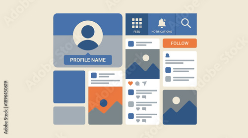 Showcasing a Balanced Social Media Profile Layout with a Blue Header, Orange Icons, and Clean Design in a User‑Friendly UI