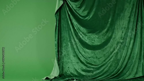 Elegant green velvet curtains textured fabric for stage or studio backdrop