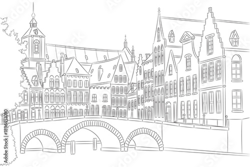 Wallpaper Mural Black and White Vector of Historic Bruges, Belgium Torontodigital.ca