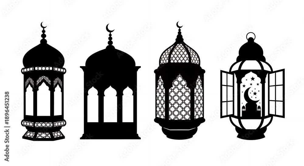Obraz premium Collection of black ramadan lanterns illustration