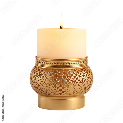 Candle Burns Softly in a Decorative Holder on a Table in a Cozy Setting Durin...