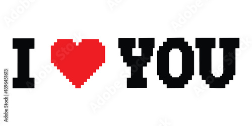 Pixel art i love you message with heart symbol isolated on white background