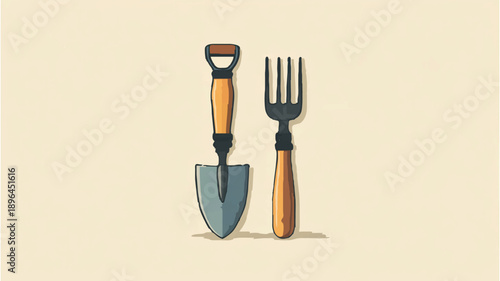 Gardening Trowel and Fork Isolated on White Background

