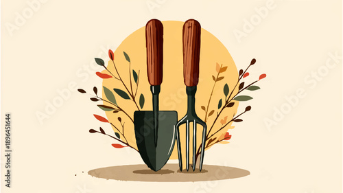 Gardening Trowel and Fork Isolated on White Background

