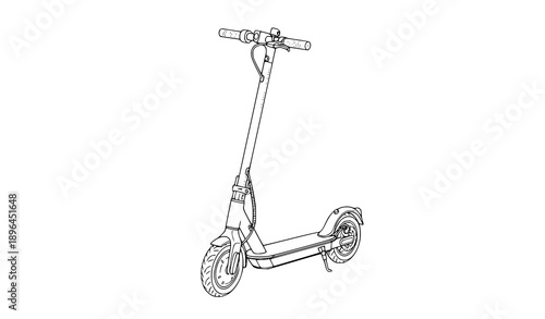 Minimalist black outline electric scooter vector with detailed wheels and handlebars for personal transport