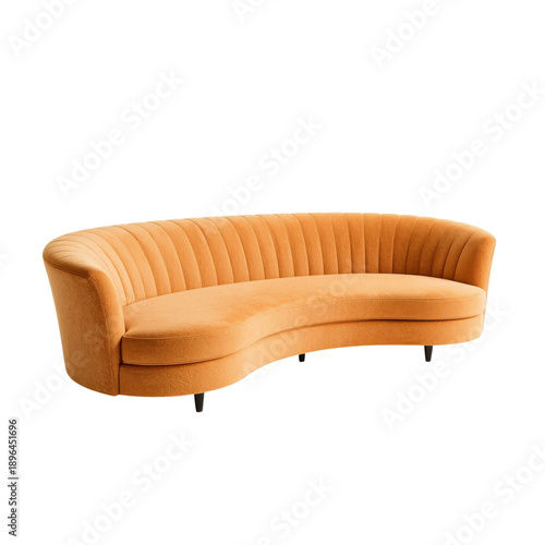 Curved Orange Sofa in Modern Interior Space With Simple Design Elements