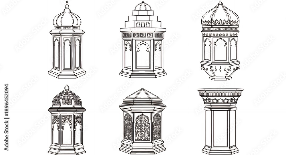 Obraz premium Set of various traditional islamic lantern sketches