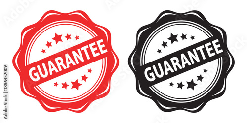Two guarantee stamps in red and black on white background