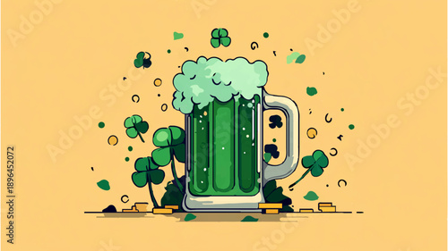 Green Beer in Mug for St Patrick's Day Celebration

