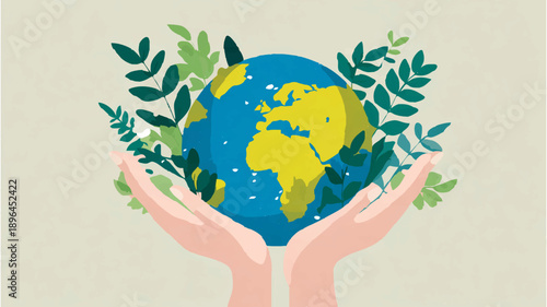 Hands holding Earth, environmental protection, global care, sustainability

