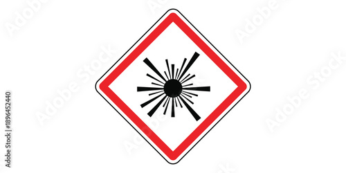 Explosion warning sign with red border and black symbol isolated on white background