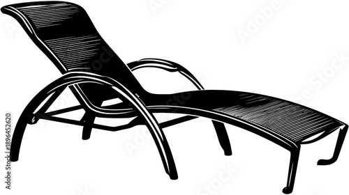Black and white illustration of an outdoor lounger, perfect for relaxation and sunbathing