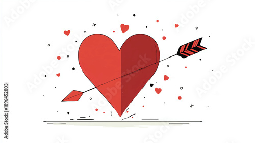 Red Heart Pierced by Arrow: Love Symbol Illustration

