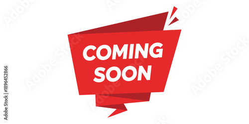 Red coming soon banner with white text on white background